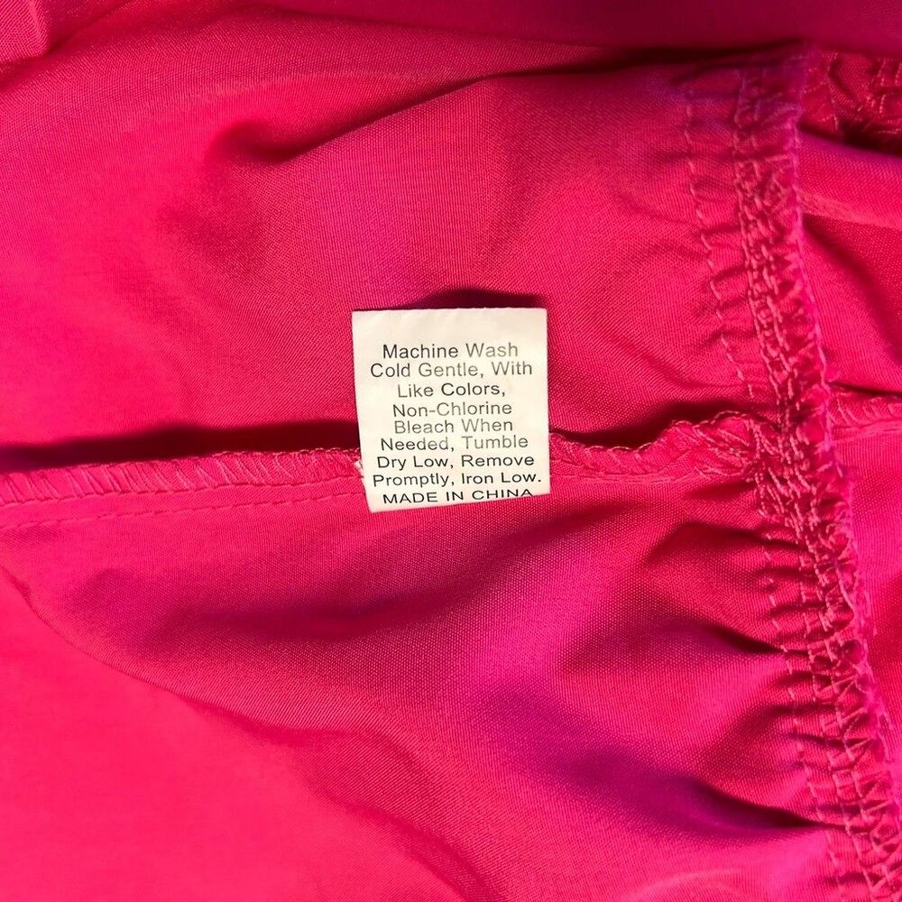 Shein Womens Hot Pink Ruffle Blouse Medium Short Sleeve Tiered Peplum Crop Top - Picture 7 of 8